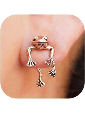 Women's rose gold Push Back Cute Stuff Vintage Shaped Stud Animal Frog  Earrings
